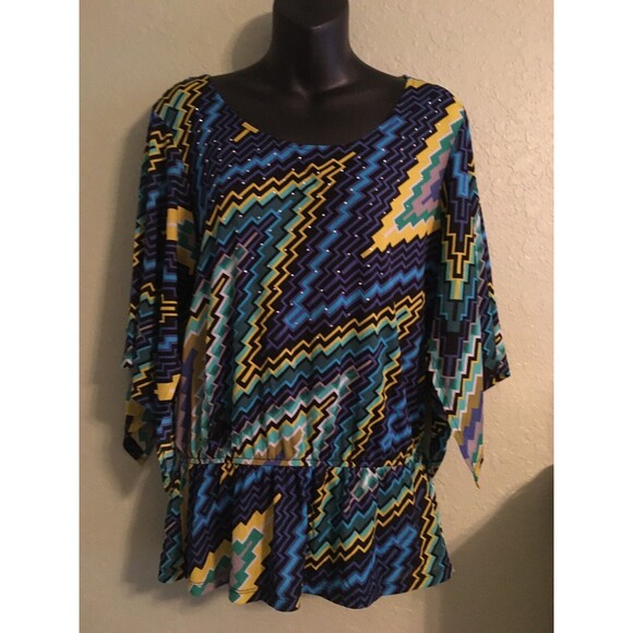 STYLE & CO. Multicolored Knit Top Dolman Slit Sleeves Size M - Picture 2 of 6
